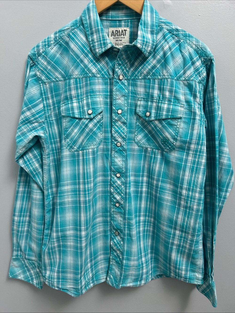 Ariat Turquoise Plaid Western Pearl Snap Retro Fit Shirt